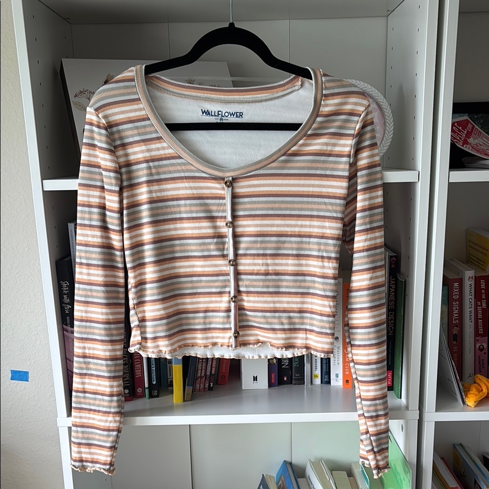 Wallflower Striped Button-Up Long Sleeve Top